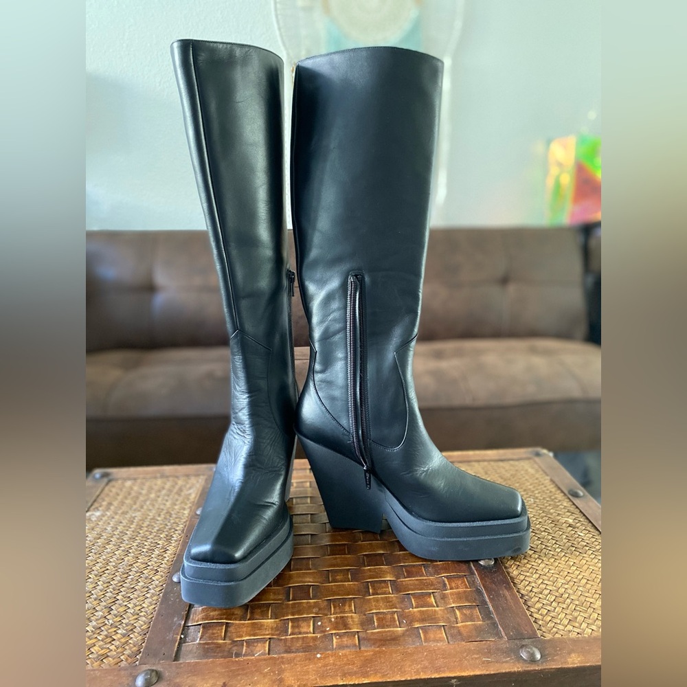 Gua Borghini Leather Platform Knee-High Boots - Picture 2 of 12